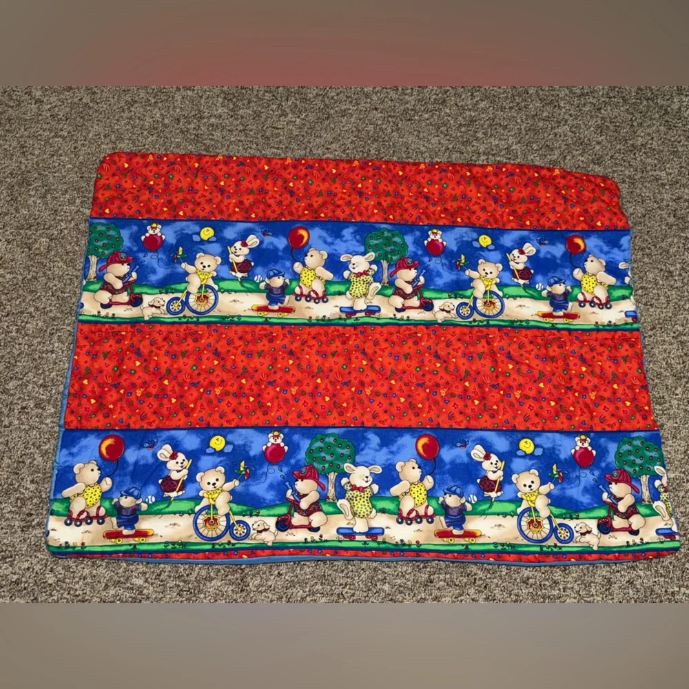 Vintage baby blanket bears Colorful bunny bikes 34x47‎ toddler baby lovey